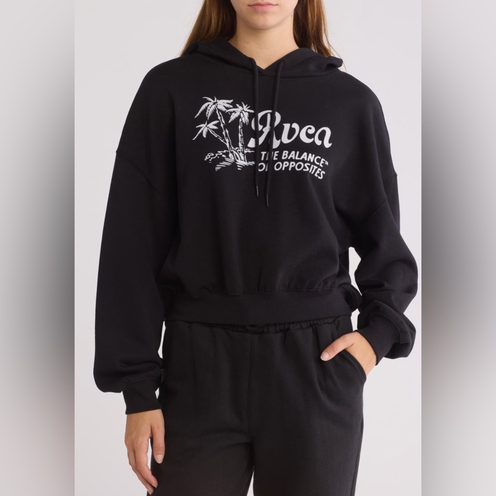 RVCA Black Cropped Oversized Hoodie - Picture 2 of 5